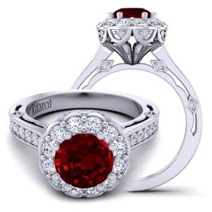  Beautiful unique Art Deco Floral halo ruby & diamond ring RBY-1517FLA-AV 