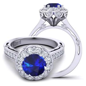  Beautiful unique Art Deco Floral halo sapphire & diamond ring  SPH-1517FLA-AV 