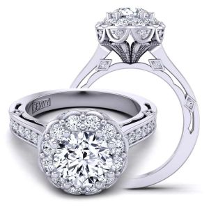  Beautiful One-of-a-kind Art Deco Floral halo diamond ring 1517FLA-AV 