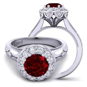  Elegant Art Deco Diamond Halo ruby engagement ring RBY-1517FLD-DV 