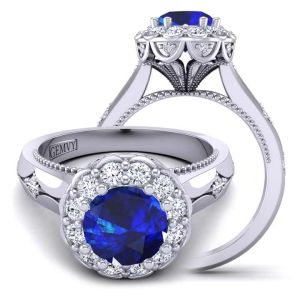  Elegant Art Deco Diamond Halo sapphire engagement ring  SPH-1517FLD-DV 