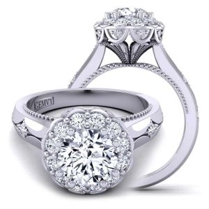  Elegant Art Deco Diamond Halo Engagement Ring 1517FLD-DV 