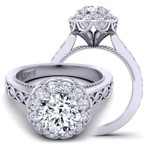  Art Deco filigree Woven Band Halo diamond and moissanite  engagement ring  MSNT-1517FLE-EV color 14K White Gold