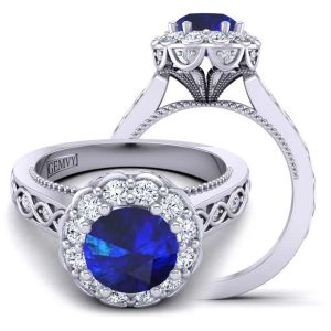 Art Deco filigree Woven Band Halo diamond and sapphire  engagement ring  SPH-1517FLE-EV 