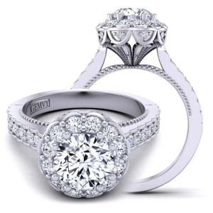  Edwardian Art Deco Inspired Diamond  Halo moissanite engagement ring  MSNT-1517FLF-FV color 14K White Gold