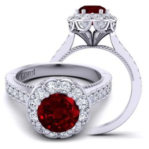  Edwardian Art Deco Inspired Diamond  Halo ruby engagement ring RBY-1517FLF-FV 