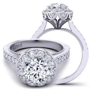  Edwardian Art Deco Inspired Diamond  Halo Engagement Ring 1517FLF-FV 