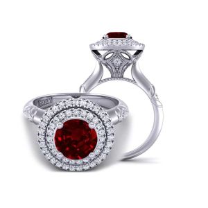  Art Deco style cathedral halo flower inspired double halo ruby engagement ring RBY-1519FL-A 