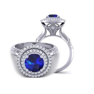  Art Deco style cathedral halo flower inspired double halo sapphire engagement ring  SPH-1519FL-A 