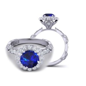  Flower shaped halo sapphire engagement ring with unique band  SPH-1519FL-B 