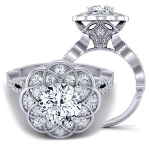  Victorian inspired flower halo infinity diamond and moissanite  engagement ring  MSNT-1519FL-C color 14K White Gold