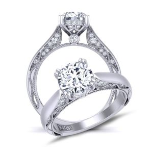  Unique double prong solitaire vine inspired 3mm moissanite engagement ring  MSNT-1529SOL-B color 14K White Gold