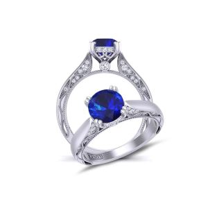  Unique double prong solitaire vine inspired 3mm sapphire engagement ring  SPH-1529SOL-B 