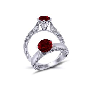  Floral vintage solitaire diamond and ruby  engagement ring  4-prong RBY-1529SOL-D 