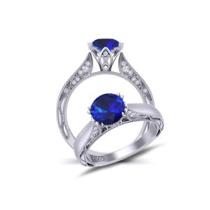  Floral vintage solitaire diamond and sapphire  engagement ring  4-prong  SPH-1529SOL-D 