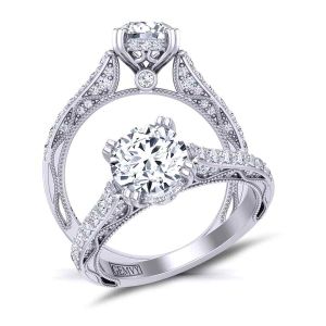  Modern petite flower inspired double prong pavé  2.5mm engagement ring 1529X-A 