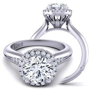  Elegant Cathedral-Style Diamond & moissanite Ring: Art Deco Floral Halo  MSNT-1538-HFL-RD color 14K White Gold