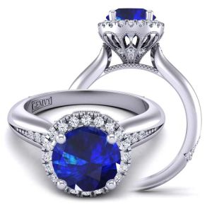  Elegant Cathedral-Style Diamond & sapphire Ring: Art Deco Floral Halo  SPH-1538-HFL-RD 