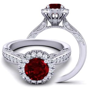  Art Deco-inspired  Ruby & diamond Floral Halo & filigree  RingRBY-1538-HVN-RD 