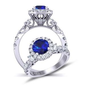  Art Deco inspired Three-stone sapphire halo engagement ring  SPH-1538C-3C 