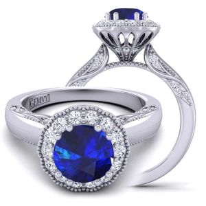  Vintage-Inspired Filigree and Flower Halo sapphire engagement ring SPH-1538FL-C 