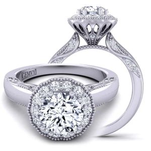  Vintage-Inspired Filigree and Flower Halo Engagement Ring 1538FL-C 