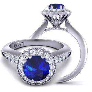  Elegant Art Deco Inspired diamond Ring with Floral halo & milgrain  SPH-1538FL-D 