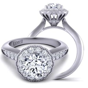  Elegant Art Deco Inspired diamond Ring with Floral halo & milgrain 1538FL-D 