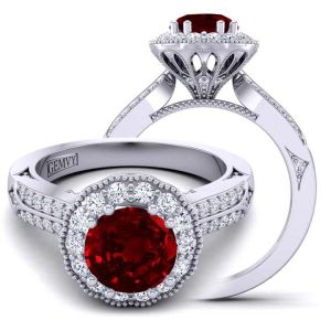  Art Deco-Inspired Diamond & ruby engagement ring with Floral HaloRBY-1538FLV-B 