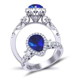  Pear-cut Three-stone Antique style halo gold 3mm sapphire engagement ring SPH-1538N-3N 