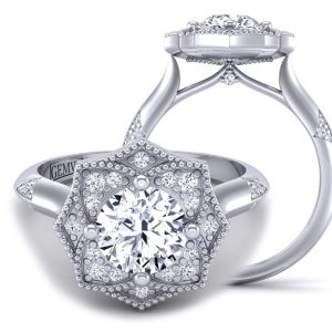  Amaryllis flower inspired halo diamond and moissanite  engagement ring  MSNT-1539FL-B color 14K White Gold