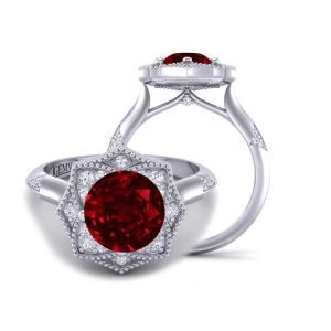  Amaryllis flower inspired halo diamond and ruby  engagement ring RBY-1539FL-B 