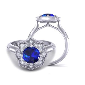  Amaryllis flower inspired halo diamond and sapphire  engagement ring  SPH-1539FL-B 