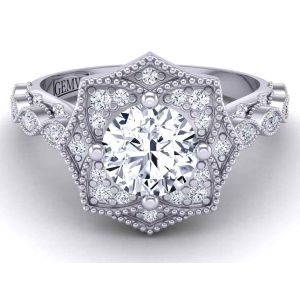  Unique Band Art Deco Flower halo engagement ring 1539FL-D 