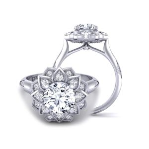  Starburst Sunflower halo round diamond engagement ring 1539FL-F 