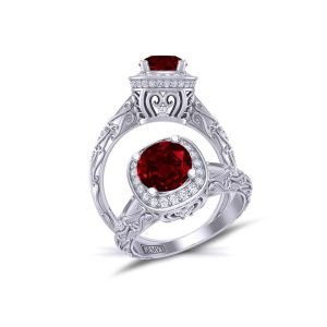  Vintage style rollover halo ruby engagement ringRBY-HEIR-1129-C 