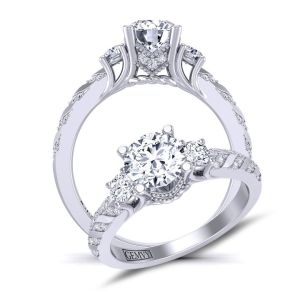  One-of-a kind vintage three-stone moissanite engagement setting MSNT-HEIR-1345-3B color 14K White Gold