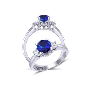  Solitaire three-stone round-cut diamond and sapphire  engagement ring  SPH-HEIR-1345-3D 