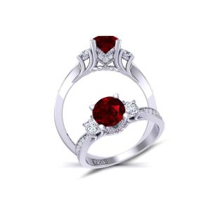  Unique tapered band set round Three-stone ruby engagement ringRBY-HEIR-1345-3E 