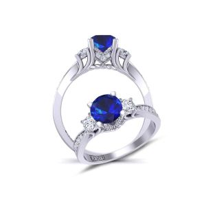  Unique tapered band set round Three-stone sapphire engagement ring SPH-HEIR-1345-3E 