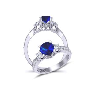  Vintage Style three-stone round diamond and sapphire  engagement ring SPH-HEIR-1345-3F 