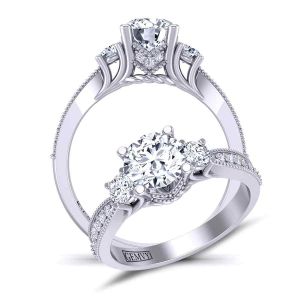  Vintage Style three-stone round diamond engagement ring. HEIR-1345-3F 