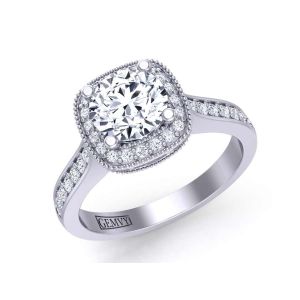  Minimalist vintage-inspired diamond moissanite engagement ring setting  MSNT-HEIR-1345-HD color 14K White Gold