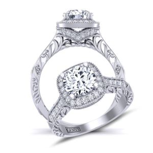  Art Deco Inspired vintage halo diamond and moissanite  engagement ring MSNT-HEIR-1345-HE color 14K White Gold