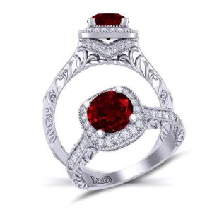  Art Deco Inspired vintage halo diamond and ruby  engagement ringRBY-HEIR-1345-HE 