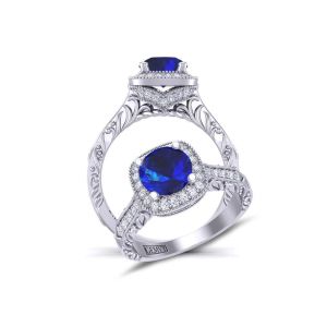  Art Deco Inspired vintage halo diamond and sapphire  engagement ring SPH-HEIR-1345-HE 