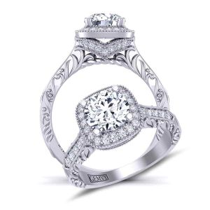  Art Deco Inspired vintage halo diamond engagement ring HEIR-1345-HE 