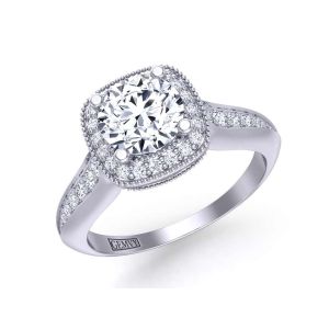  Heirloom antique style halo diamond and moissanite  engagement ring MSNT-HEIR-1345-HG color 14K White Gold