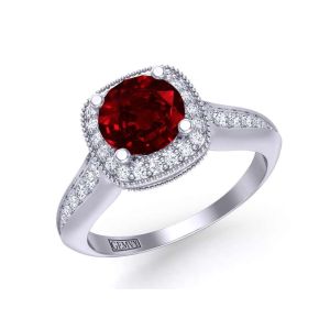  Heirloom antique style halo diamond and ruby  engagement ringRBY-HEIR-1345-HG 