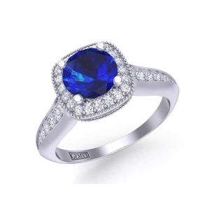  Heirloom antique style halo diamond and sapphire  engagement ring SPH-HEIR-1345-HG 